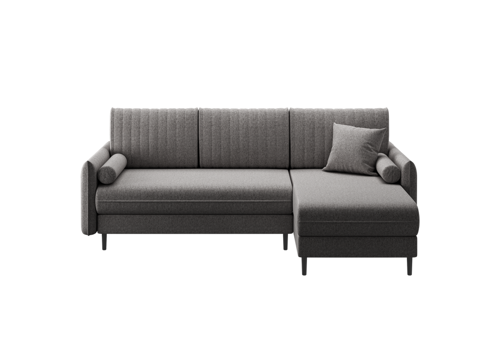 Ecksofa Bolivio L-Form - mit Schlaffunktion und Bettkasten, Bezug aus Veloursstoff.