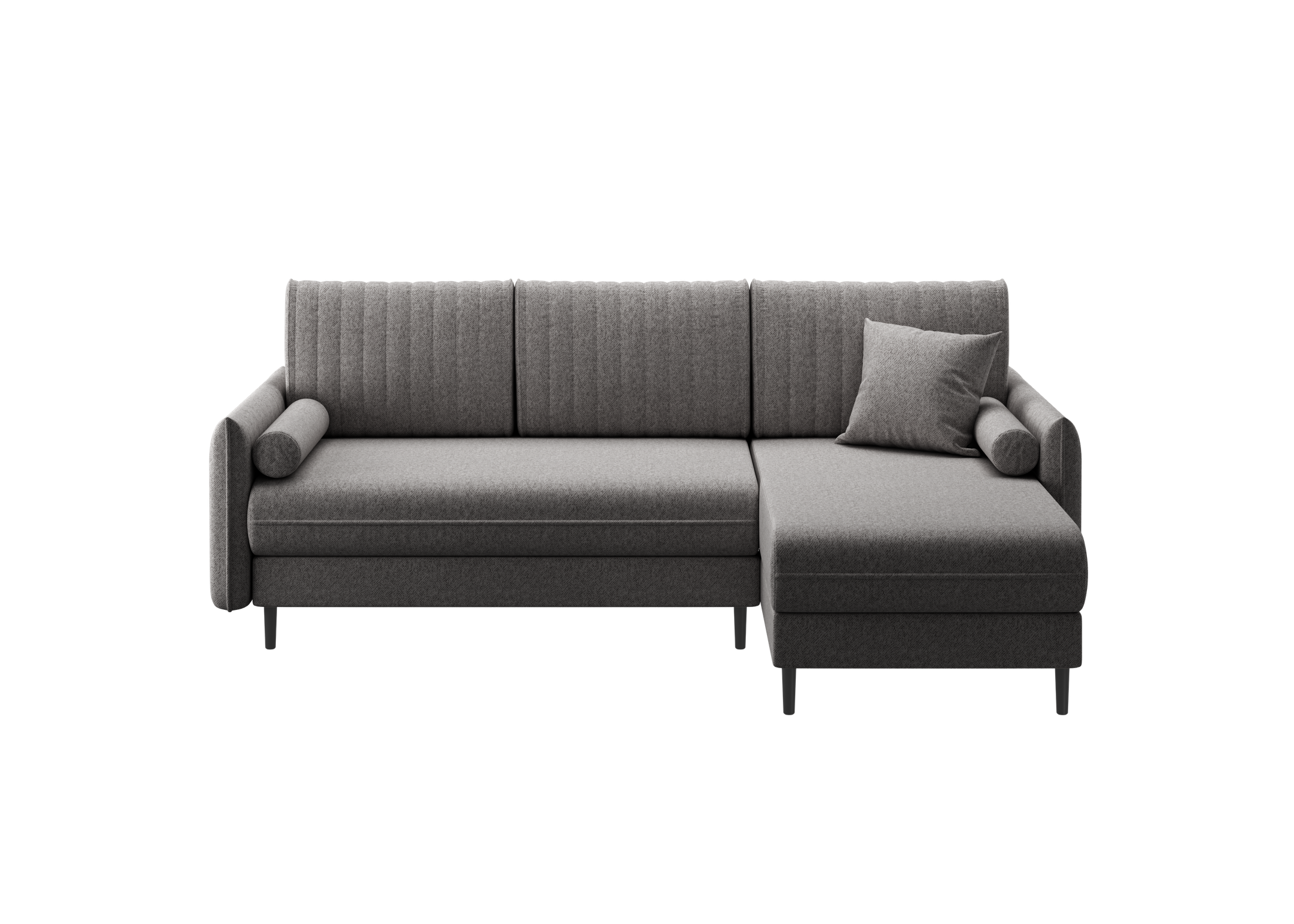 Ecksofa Bolivio L-Form - mit Schlaffunktion und Bettkasten, Bezug aus Veloursstoff.