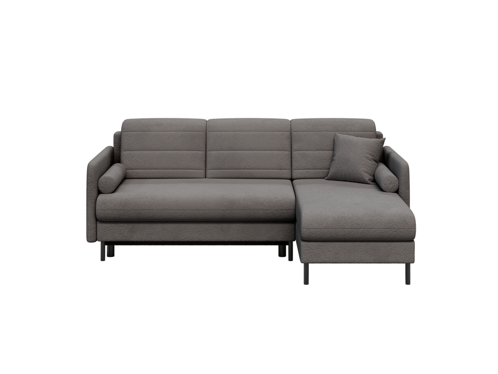 Bellari L-förmiges Ecksofa, universelle Seite mit Schlaffunktion und Bettkasten, Abriamo Bouclé-Stoff