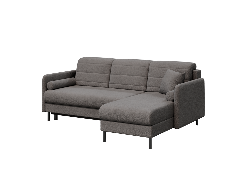 Bellari L-förmiges Ecksofa, universelle Seite mit Schlaffunktion und Bettkasten, Abriamo Bouclé-Stoff