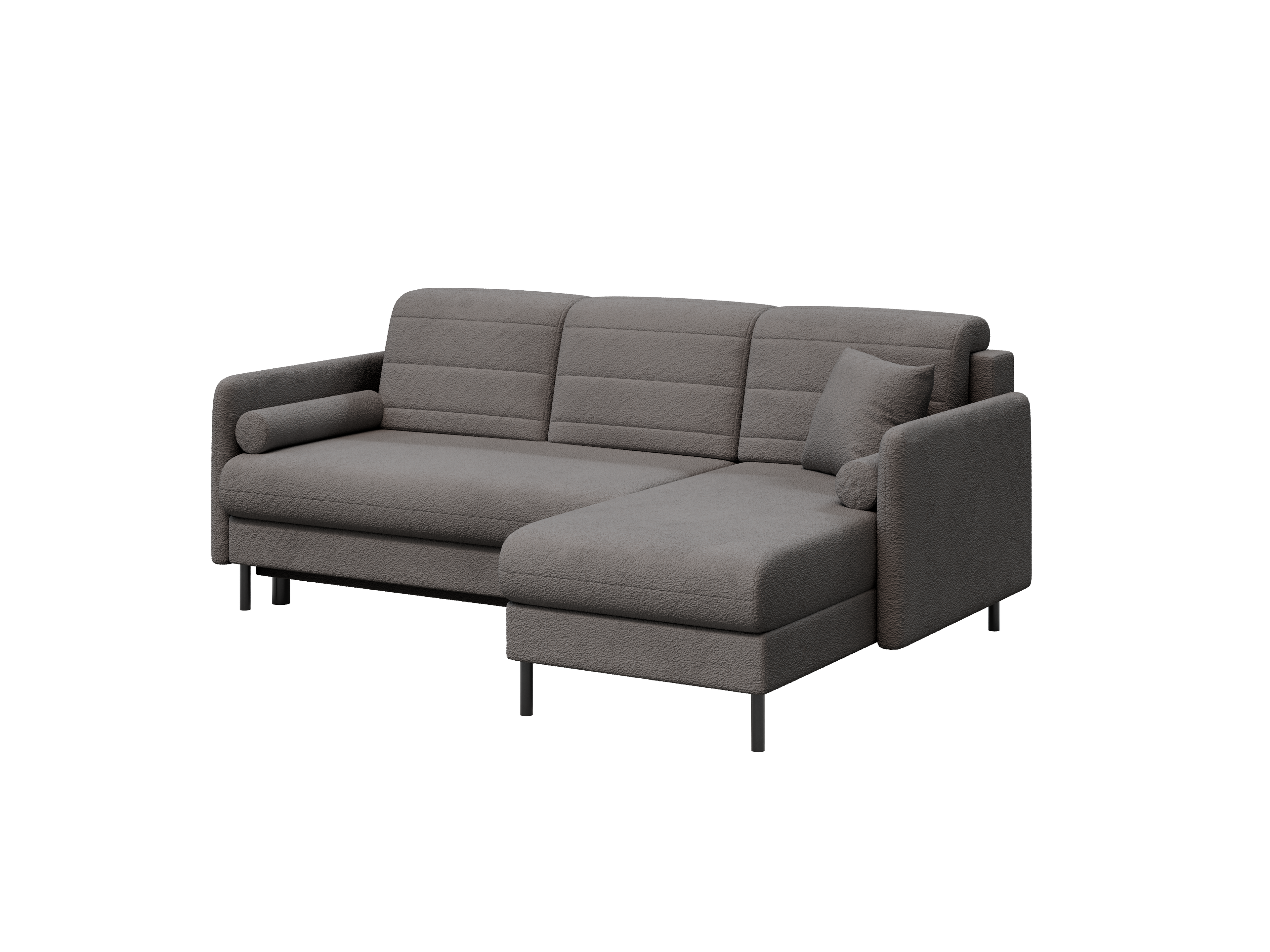 Bellari L-förmiges Ecksofa, universelle Seite mit Schlaffunktion und Bettkasten, Abriamo Bouclé-Stoff