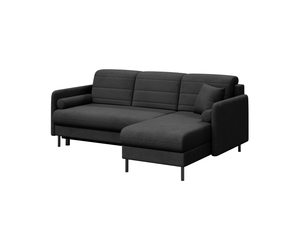 Bellari L-förmiges Ecksofa, universelle Seite mit Schlaffunktion und Bettkasten, Abriamo Bouclé-Stoff