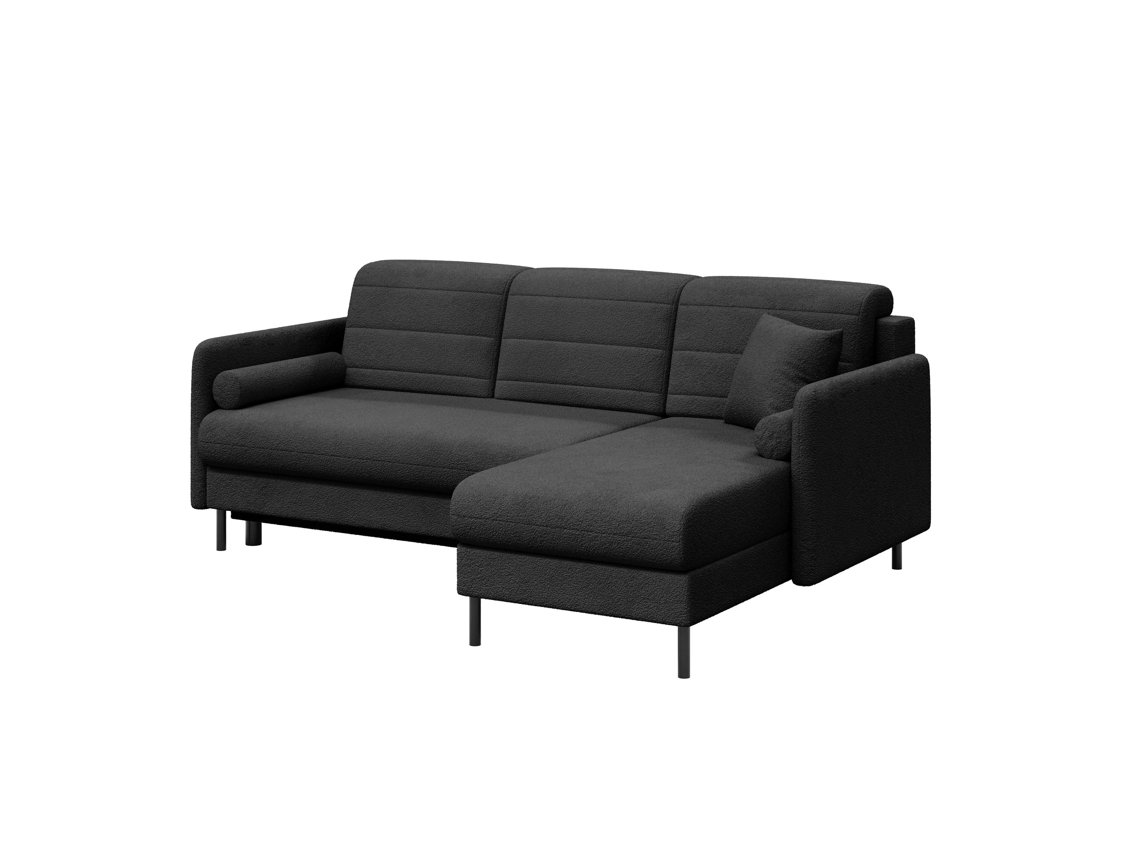 Bellari L-förmiges Ecksofa, universelle Seite mit Schlaffunktion und Bettkasten, Abriamo Bouclé-Stoff