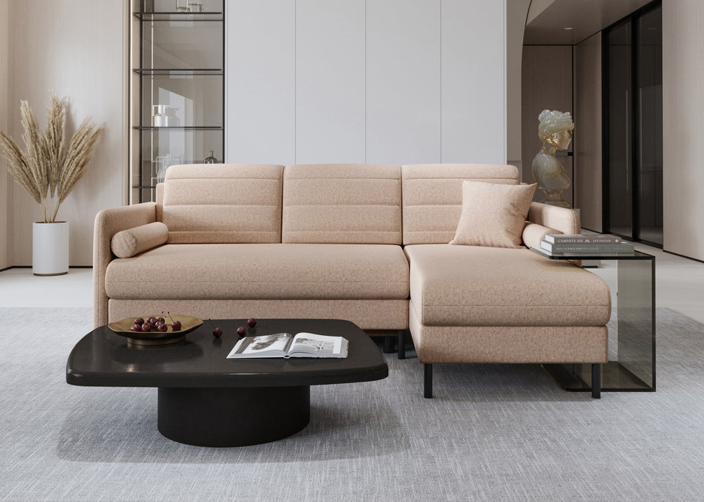 Bellari L-förmiges Ecksofa, universelle Seite mit Schlaffunktion und Bettkasten, Element-Samtbezug