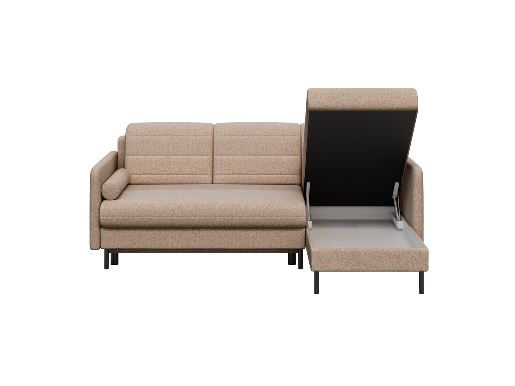 Bellari L-förmiges Ecksofa, universelle Seite mit Schlaffunktion und Bettkasten, Element-Samtbezug