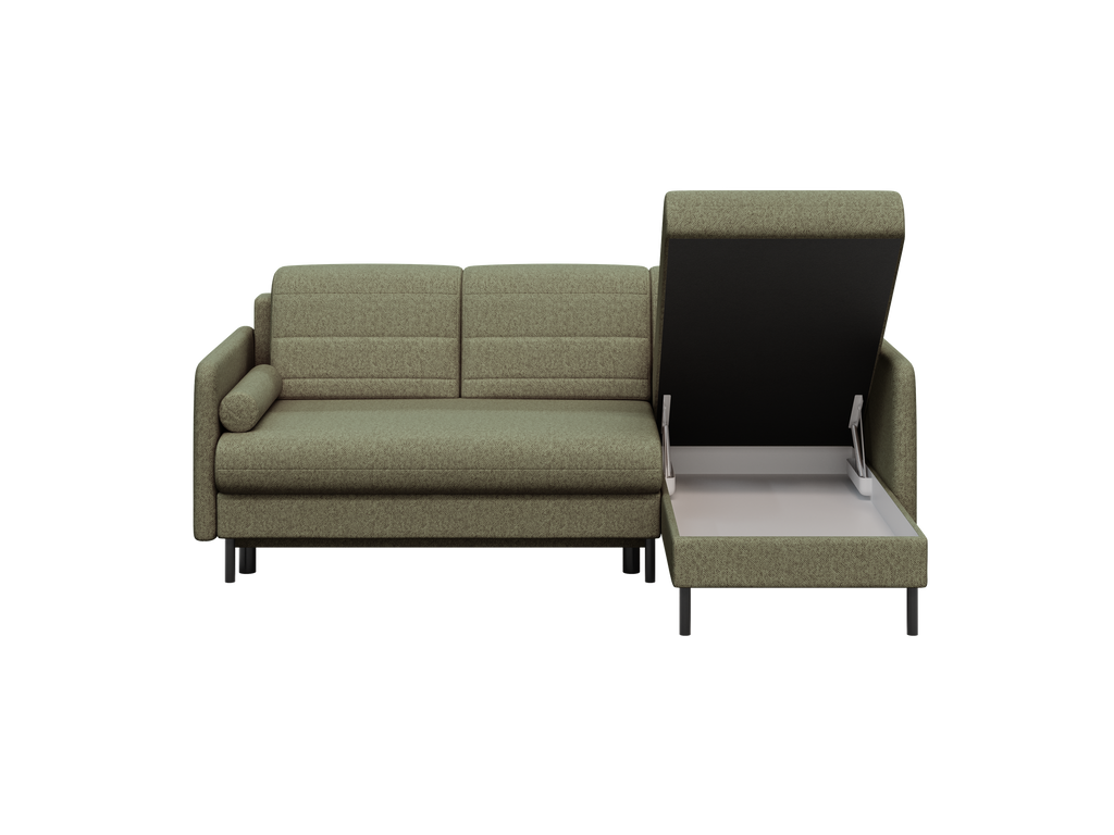 Bellari L-förmiges Ecksofa, universelle Seite mit Schlaffunktion und Bettkasten, Element-Samtbezug