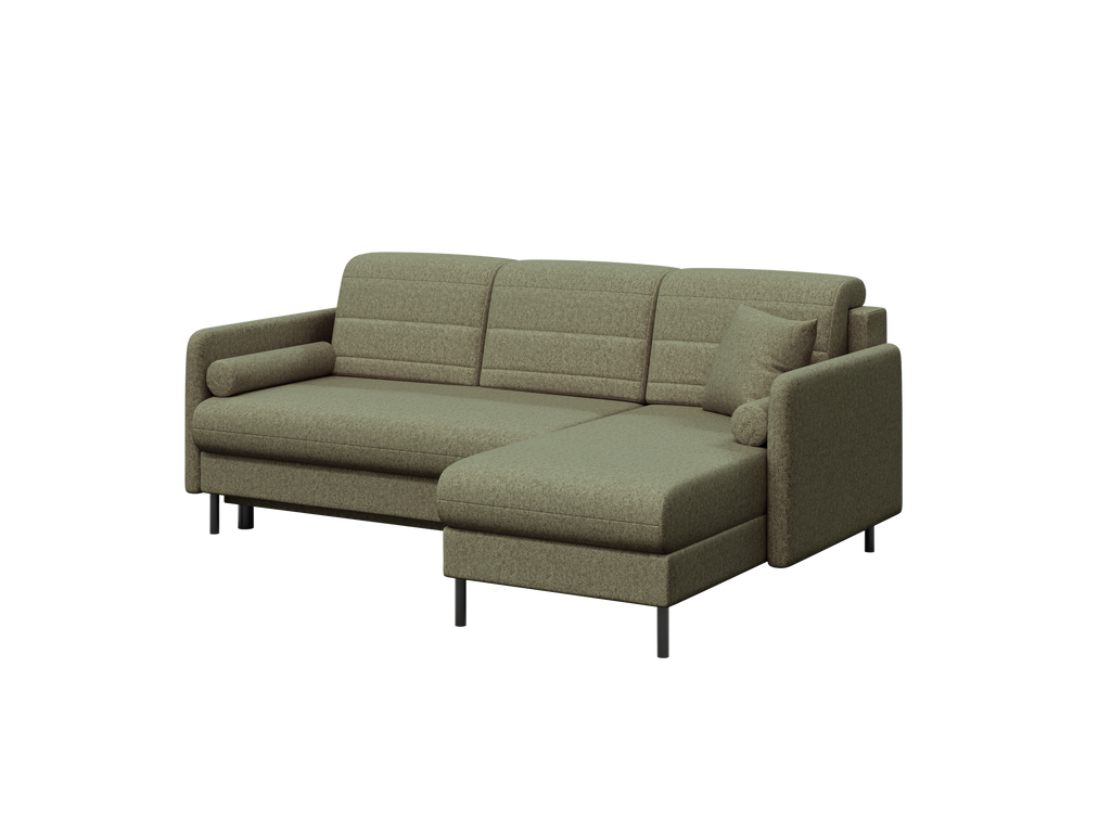 Bellari L-förmiges Ecksofa, universelle Seite mit Schlaffunktion und Bettkasten, Element-Samtbezug