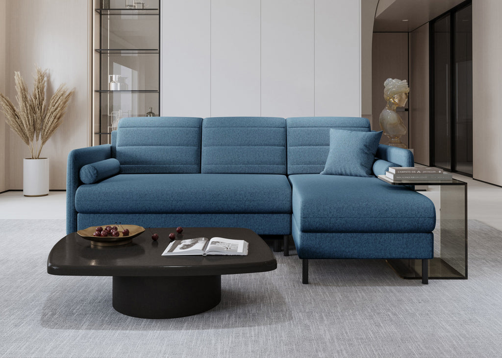 Bellari L-förmiges Ecksofa, universelle Seite mit Schlaffunktion und Bettkasten, Element-Samtbezug