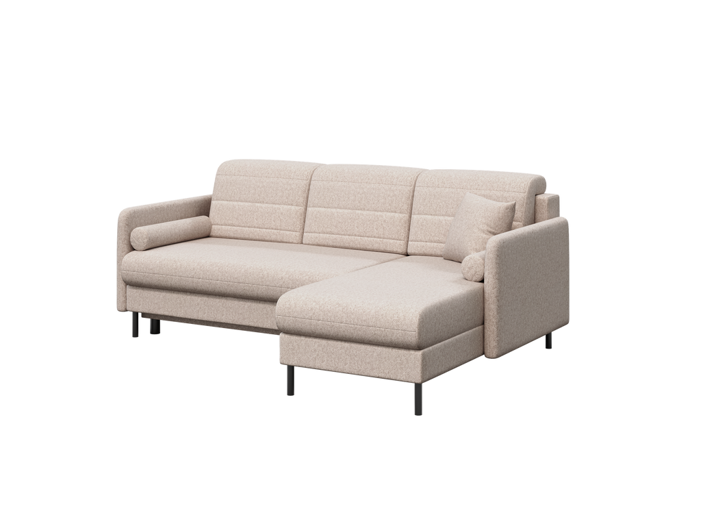 Bellari L-förmiges Ecksofa, universelle Seite mit Schlaffunktion und Bettkasten, Element-Samtbezug