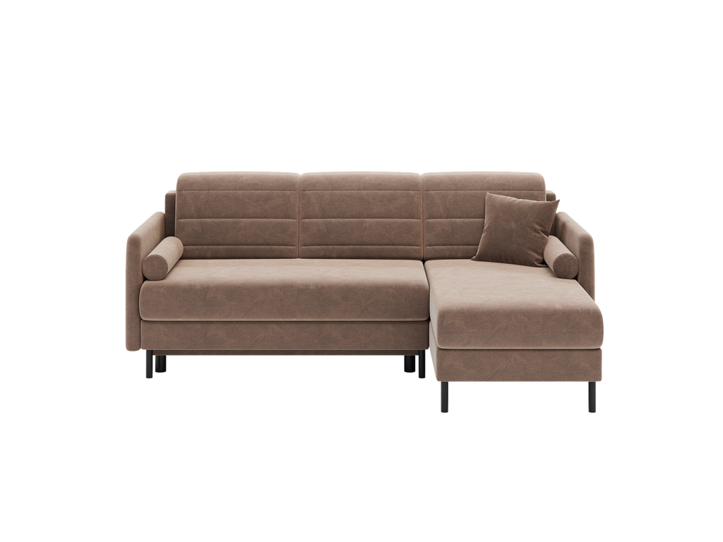 Bellari L-förmiges Ecksofa, universelle Seite mit Schlaffunktion und Bettkasten, Bezug aus Seal-Gewebe, Samt