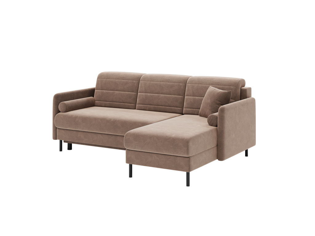 Bellari L-förmiges Ecksofa, universelle Seite mit Schlaffunktion und Bettkasten, Bezug aus Seal-Gewebe, Samt