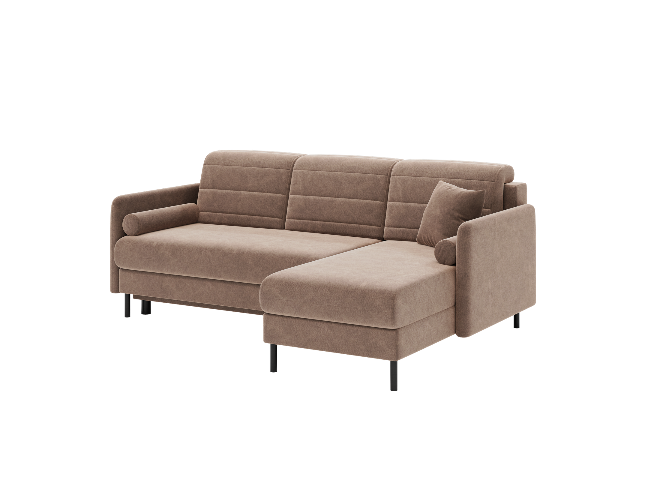 Bellari L-förmiges Ecksofa, universelle Seite mit Schlaffunktion und Bettkasten, Bezug aus Seal-Gewebe, Samt