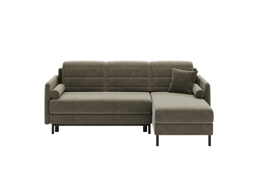 Bellari L-förmiges Ecksofa, universelle Seite mit Schlaffunktion und Bettkasten, Bezug aus Seal-Gewebe, Samt