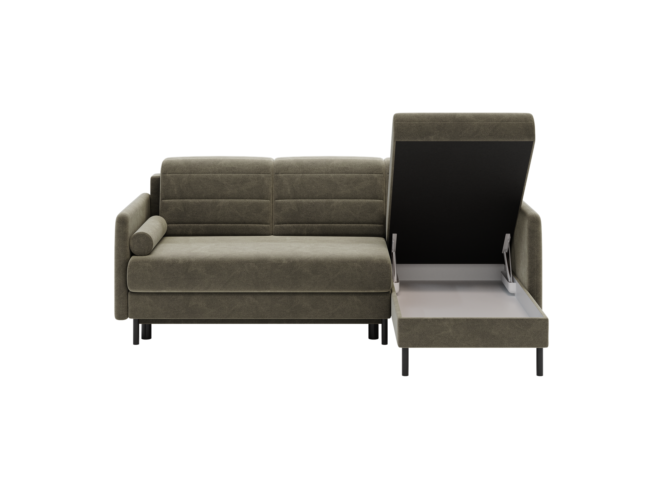 Bellari L-förmiges Ecksofa, universelle Seite mit Schlaffunktion und Bettkasten, Bezug aus Seal-Gewebe, Samt