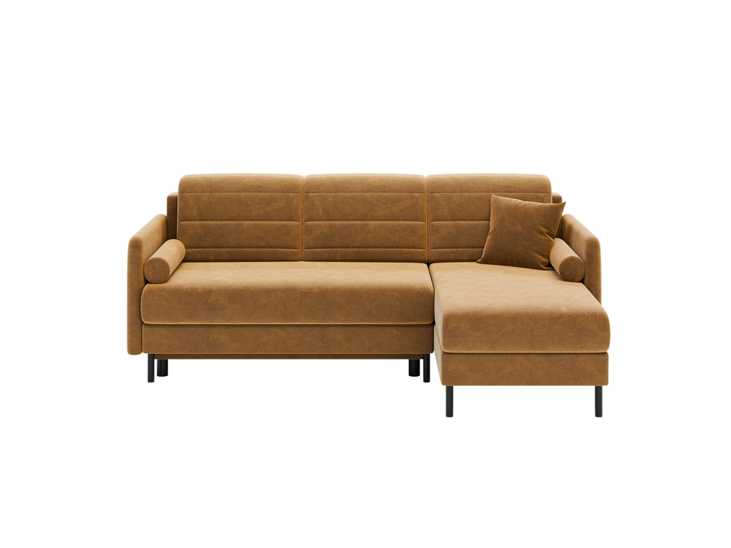 Bellari L-förmiges Ecksofa, universelle Seite mit Schlaffunktion und Bettkasten, Bezug aus Seal-Gewebe, Samt