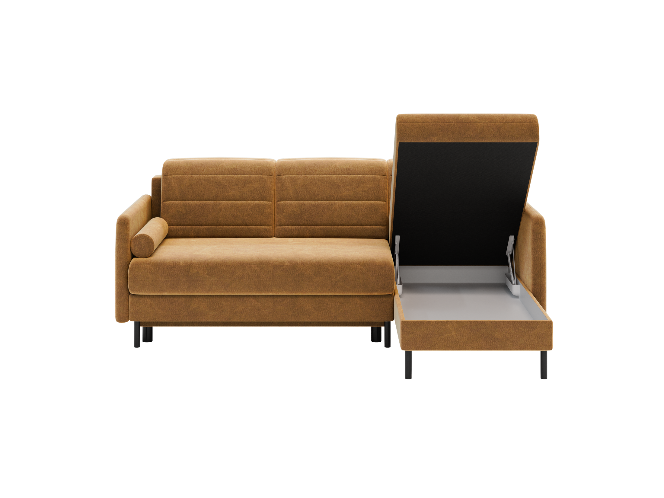 Bellari L-förmiges Ecksofa, universelle Seite mit Schlaffunktion und Bettkasten, Bezug aus Seal-Gewebe, Samt