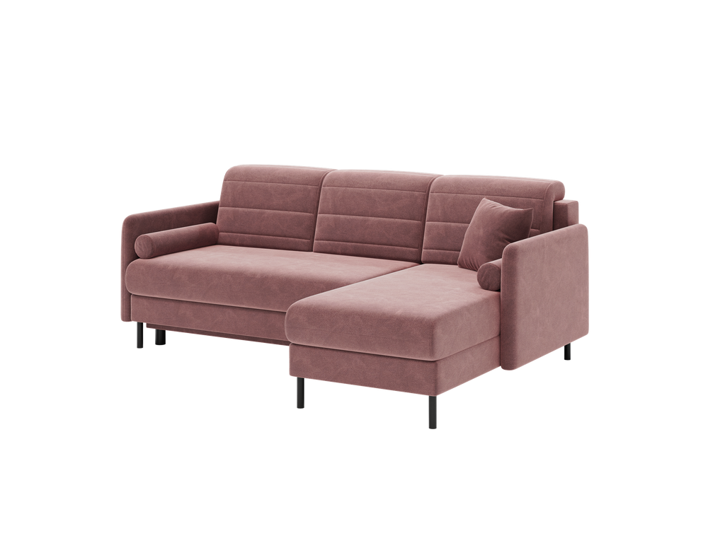 Bellari L-förmiges Ecksofa, universelle Seite mit Schlaffunktion und Bettkasten, Bezug aus Seal-Gewebe, Samt