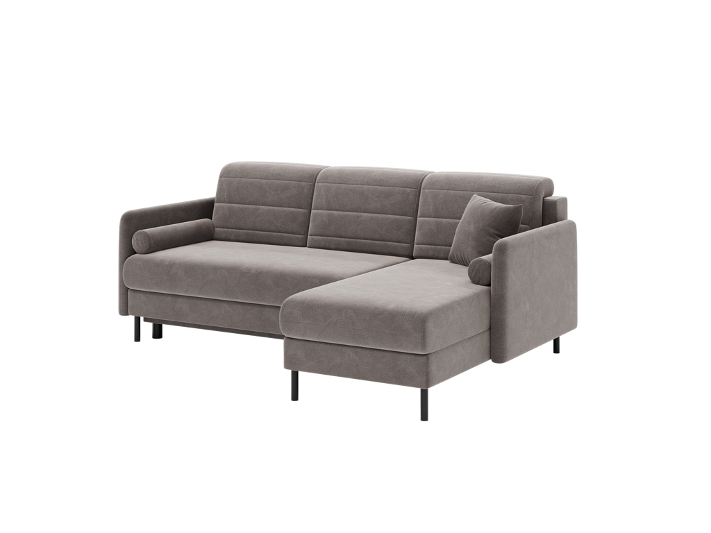 Bellari L-förmiges Ecksofa, universelle Seite mit Schlaffunktion und Bettkasten, Bezug aus Seal-Gewebe, Samt