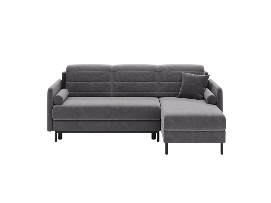 Bellari L-förmiges Ecksofa, universelle Seite mit Schlaffunktion und Bettkasten, Bezug aus Seal-Gewebe, Samt