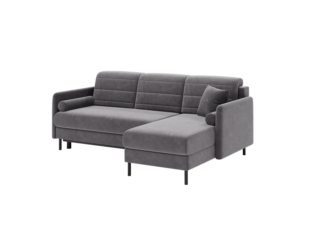 Bellari L-förmiges Ecksofa, universelle Seite mit Schlaffunktion und Bettkasten, Bezug aus Seal-Gewebe, Samt