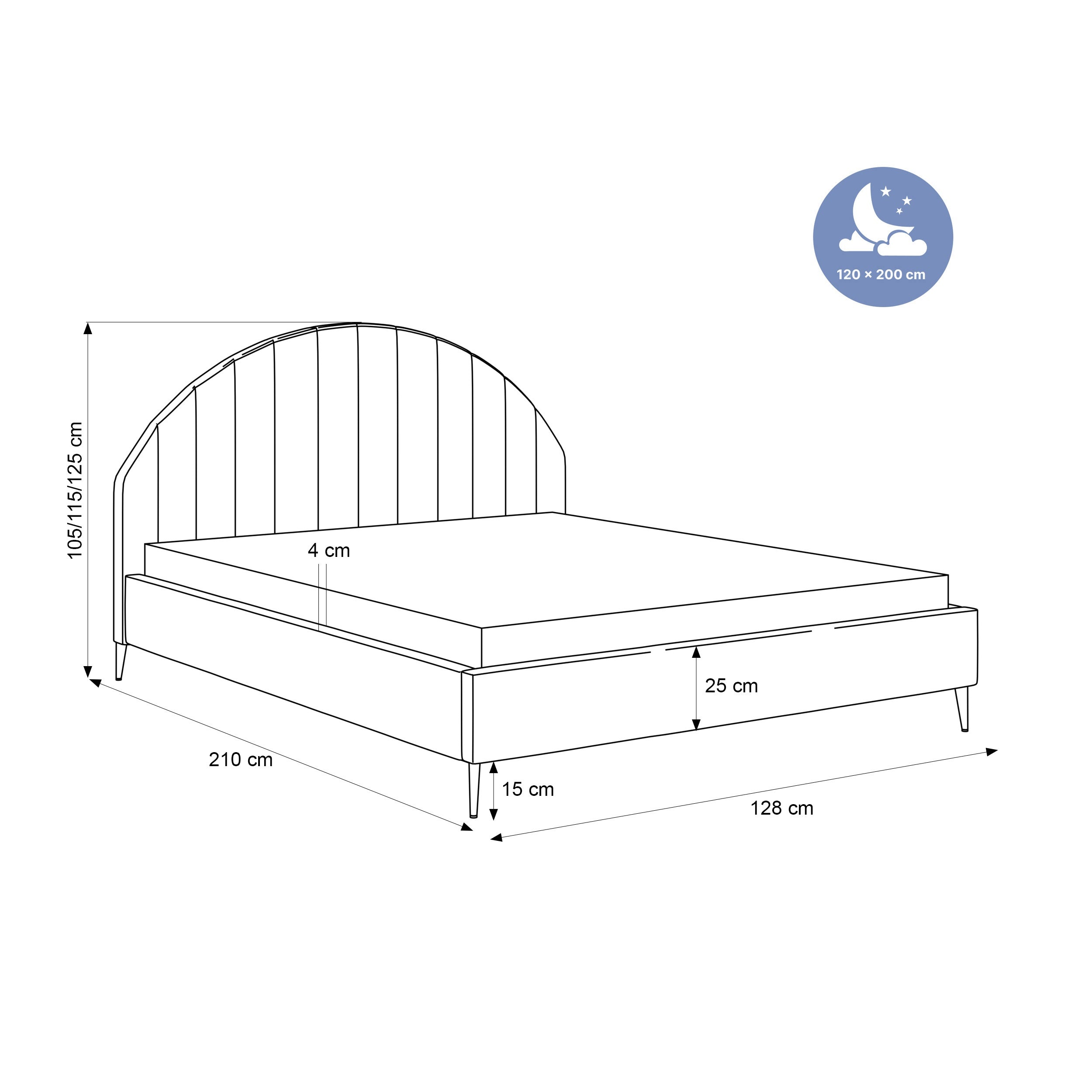 Polsterbett Camari 120/200x200, wasserabweisender Samtbezug, goldene Beine