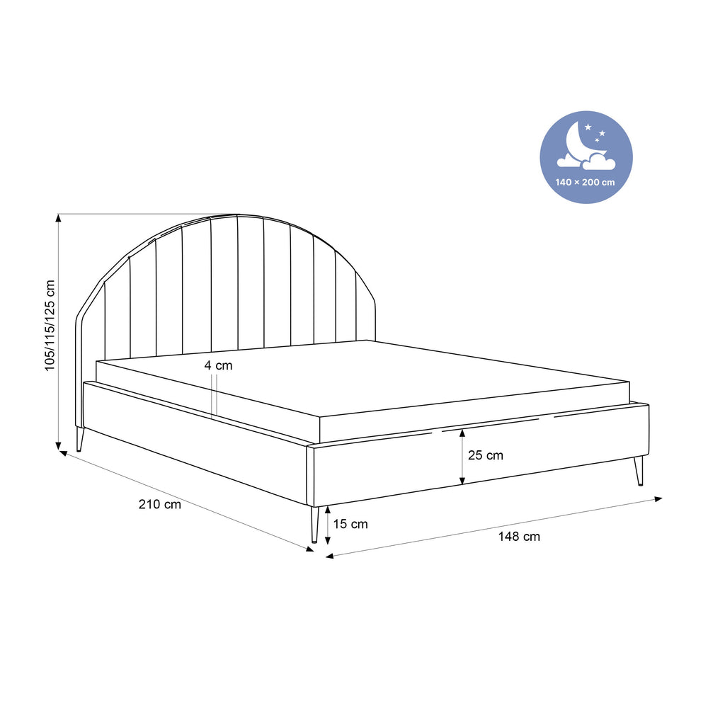 Polsterbett Camari 120/200x200, wasserabweisender Samtbezug, goldene Beine