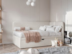 Korvo Jugendbett mit Schublade und Seitengitter, Bouclé-Stoff, Lambi-Stoff