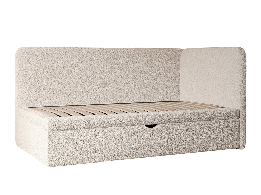 Korvo Jugendbett mit Schublade und Seitengitter, Bouclé-Stoff, Lambi-Stoff