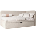 Korvo Jugendbett mit Schublade und Seitengitter, Bouclé-Stoff, Lambi-Stoff