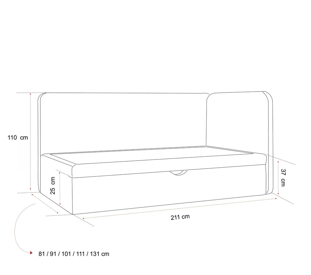 Korvo Jugendbett mit Schublade und Seitengitter, Bouclé-Stoff, Lambi-Stoff