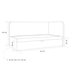 Korvo Jugendbett mit Schublade und Seitengitter, Bouclé-Stoff, Lambi-Stoff