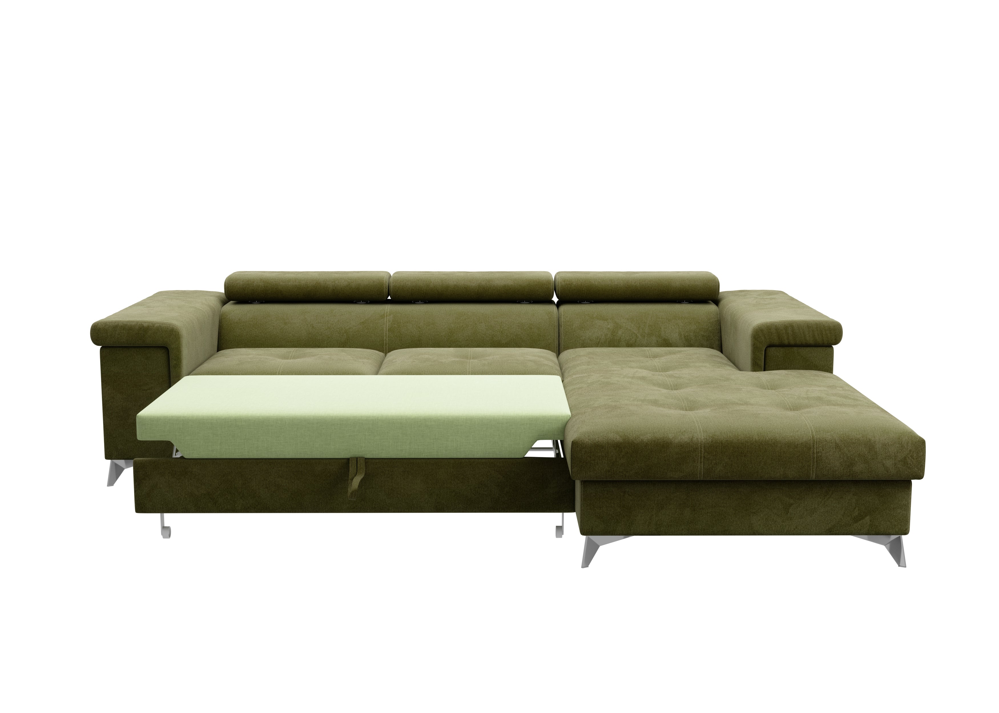 Narożnik Kallvi L- funkcja spania regulowane zagłowki pojemnik na pościel tkanina Monolith welur