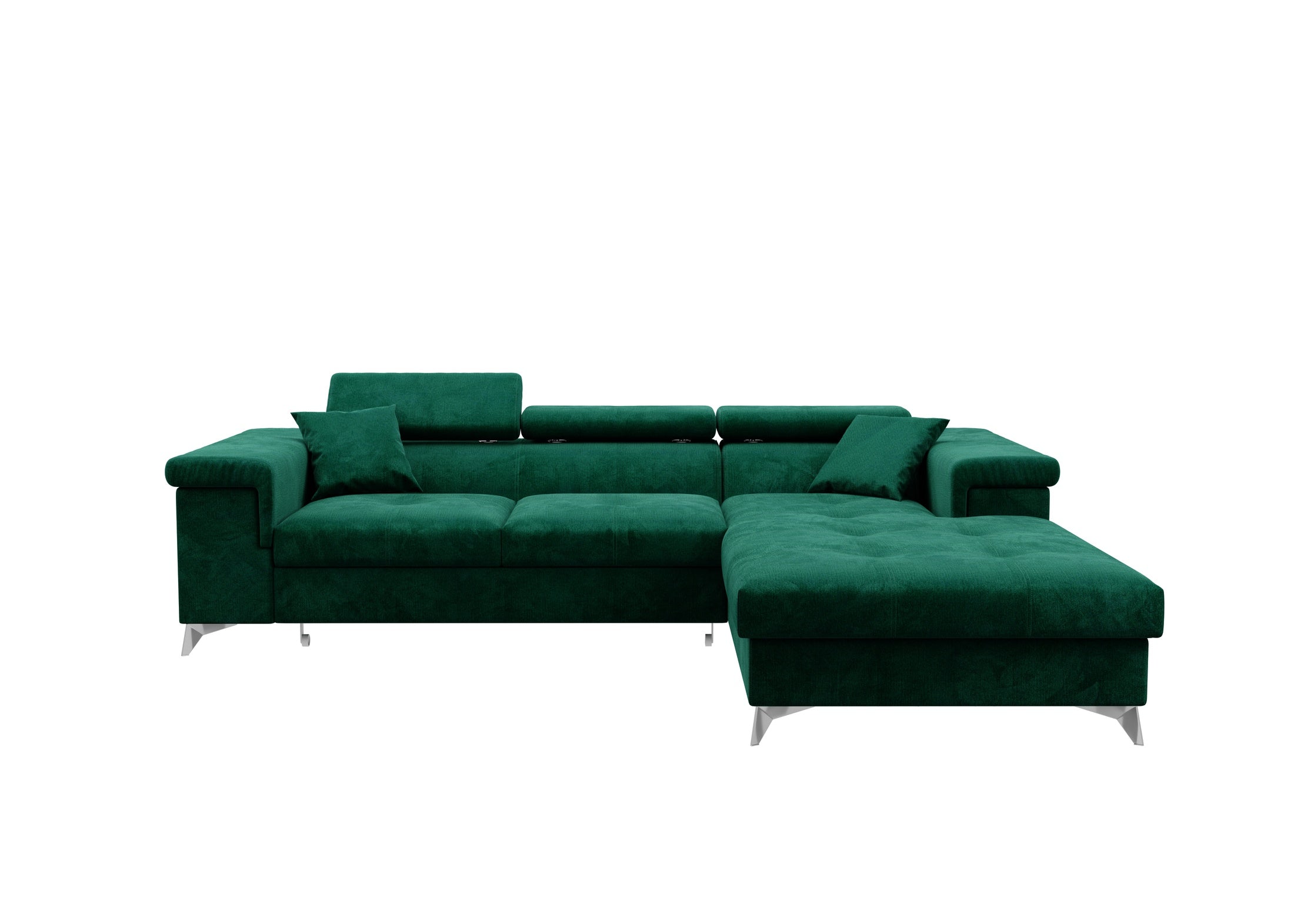 Narożnik Kallvi L- funkcja spania regulowane zagłowki pojemnik na pościel tkanina Monolith welur