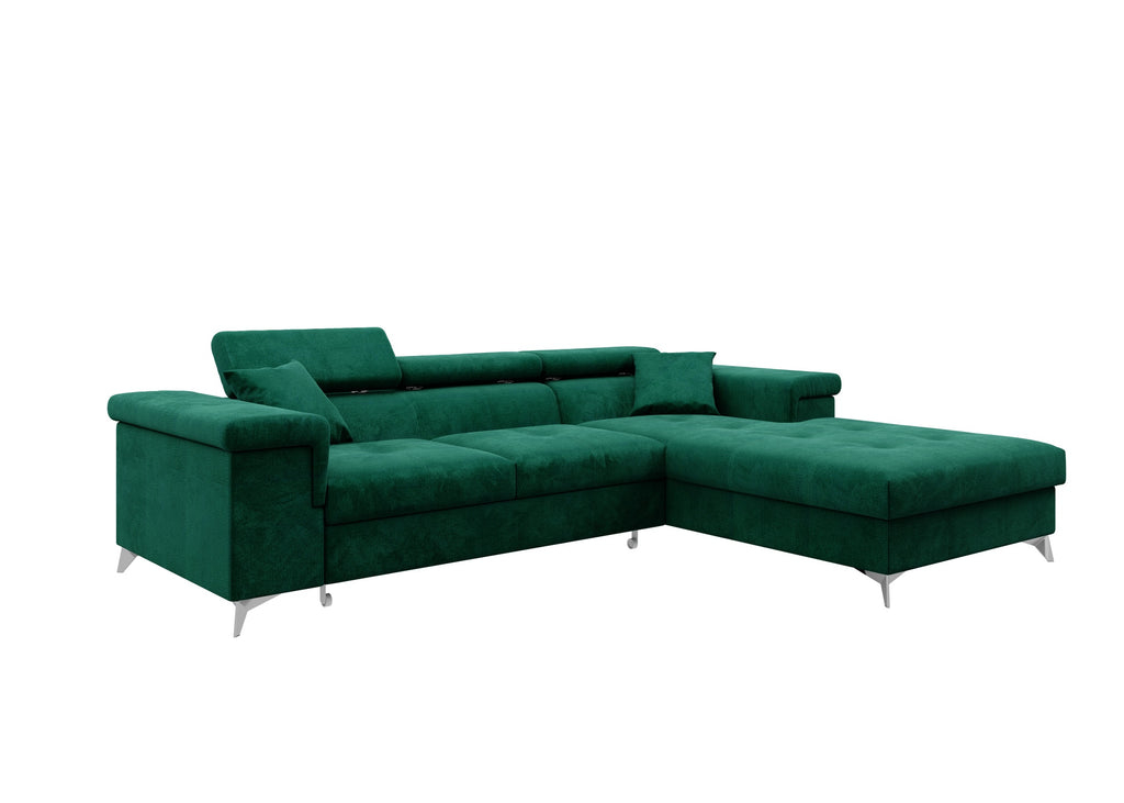 Kallvi L Ecksofa – Schlaffunktion, verstellbare Kopfstützen, Bettkasten, Monolith-Stoff, Samt