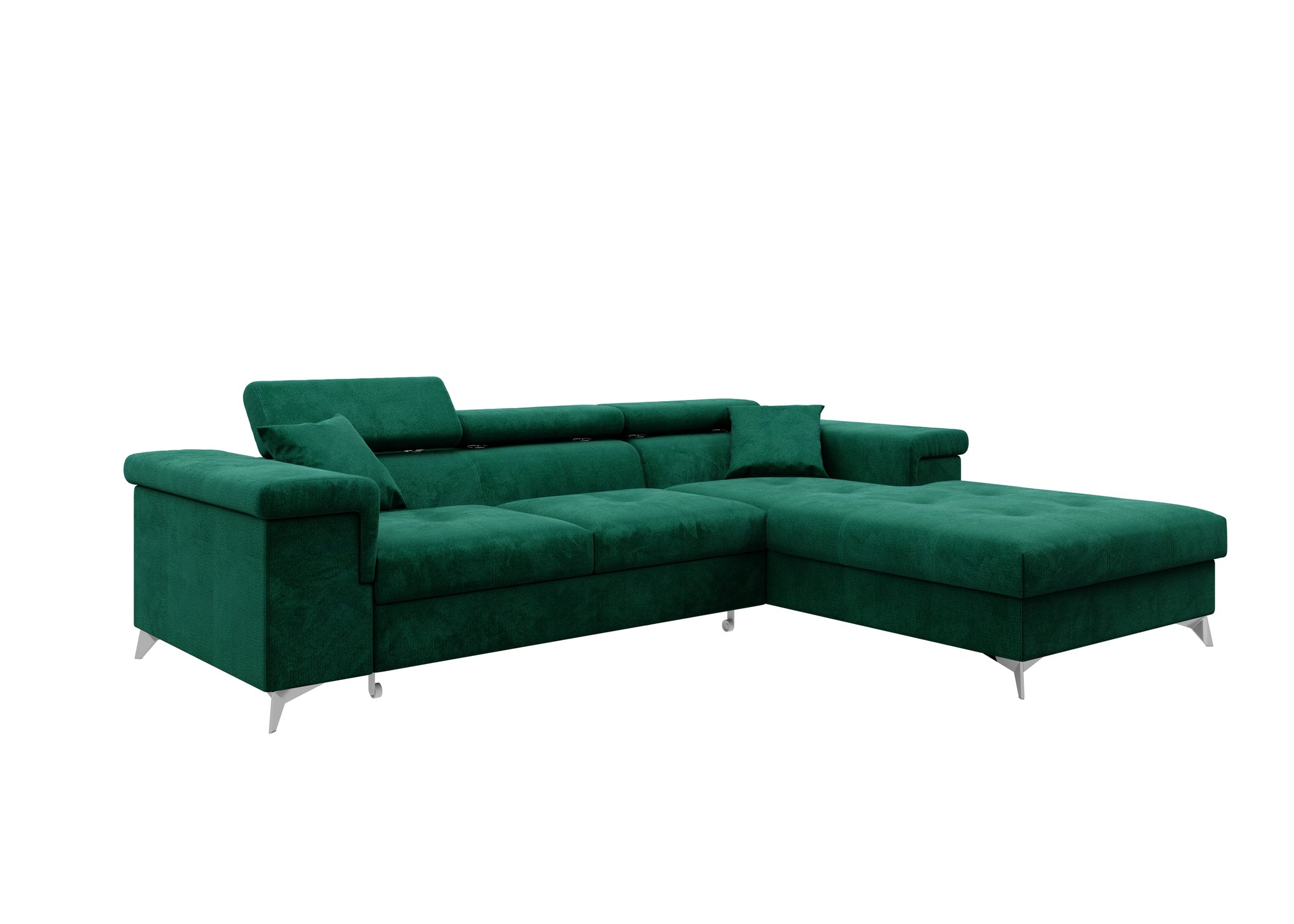 Narożnik Kallvi L- funkcja spania regulowane zagłowki pojemnik na pościel tkanina Monolith welur