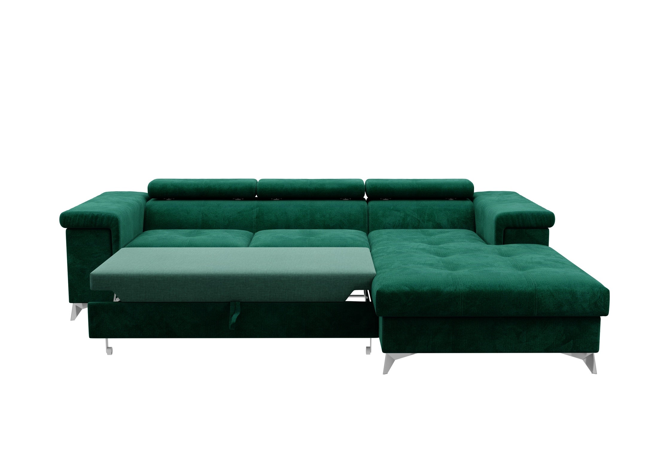 Narożnik Kallvi L- funkcja spania regulowane zagłowki pojemnik na pościel tkanina Monolith welur