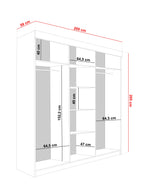 Kleiderschrank LAMARO 200, Spiegel, 5 Farben, 200 cm. Farbe: Weiß; Maße: 200 x 205 x 59 cm