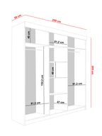 Kleiderschrank LAMARO 250, Spiegel, 4 Farben, 250 cm. Farbe: Weiß; Maße: 250 x 205 x 59 cm