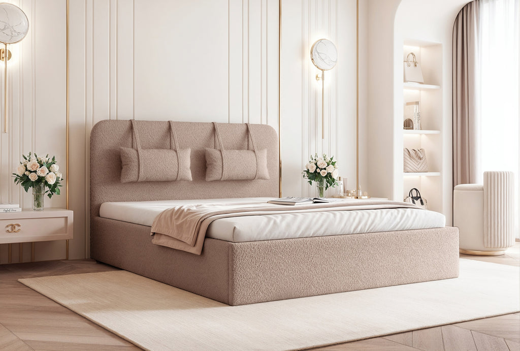 Lavira Polsterbett mit Bettkasten und höhenverstellbarem Metallrahmen