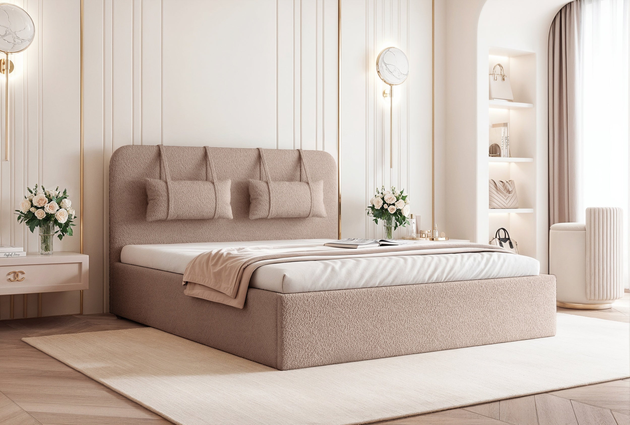 Lavira Polsterbett mit Bettkasten und höhenverstellbarem Metallrahmen