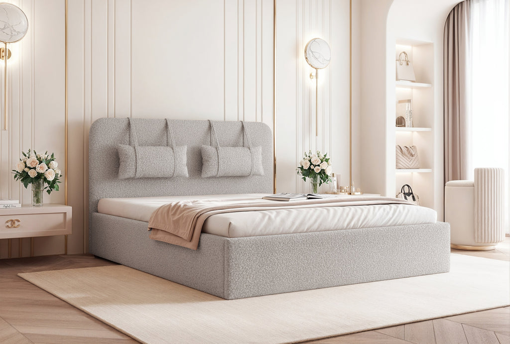 Lavira Polsterbett mit Bettkasten und höhenverstellbarem Metallrahmen