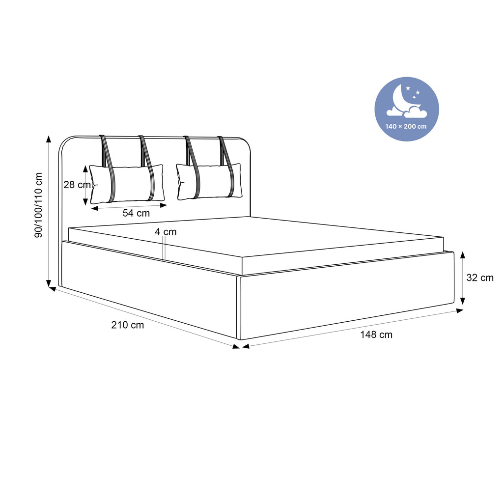 Lavira Polsterbett mit Bettkasten und höhenverstellbarem Metallrahmen