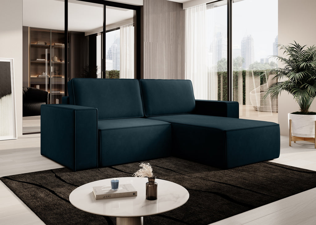 Lunari L-förmiges Ecksofa – mit Schlaffunktion und Bettkasten, Bezug aus magischem Samt