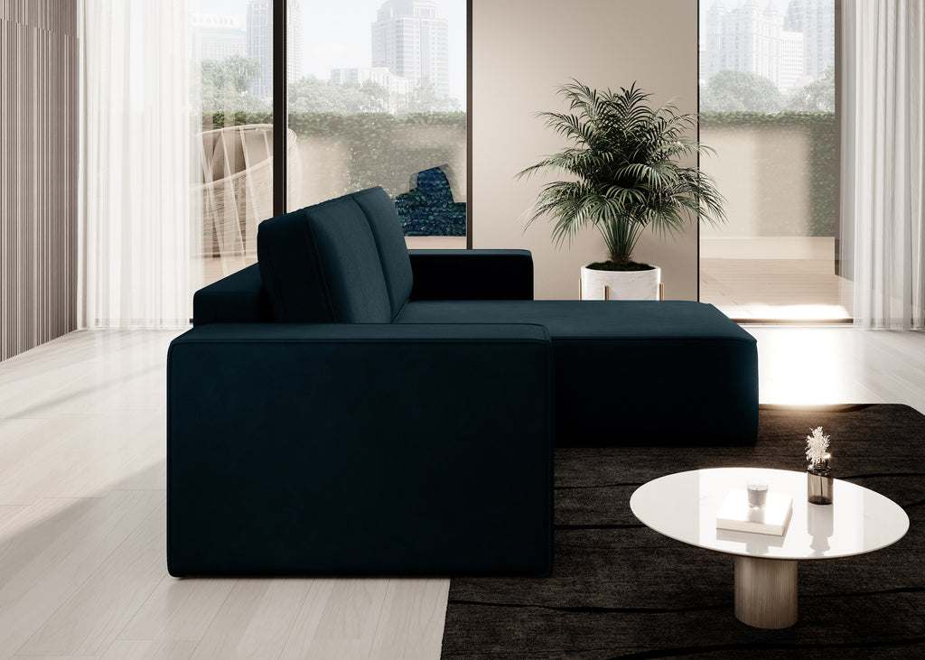 Lunari L-förmiges Ecksofa – mit Schlaffunktion und Bettkasten, Bezug aus magischem Samt