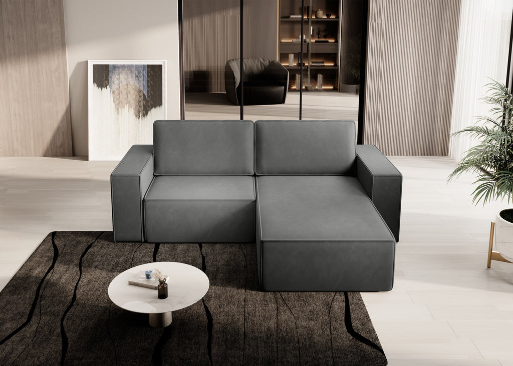 Lunari L-förmiges Ecksofa – mit Schlaffunktion und Bettkasten, Bezug aus magischem Samt