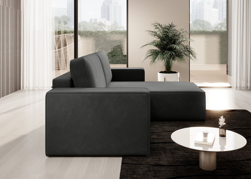 Lunari L-förmiges Ecksofa – mit Schlaffunktion und Bettkasten, Bezug aus magischem Samt