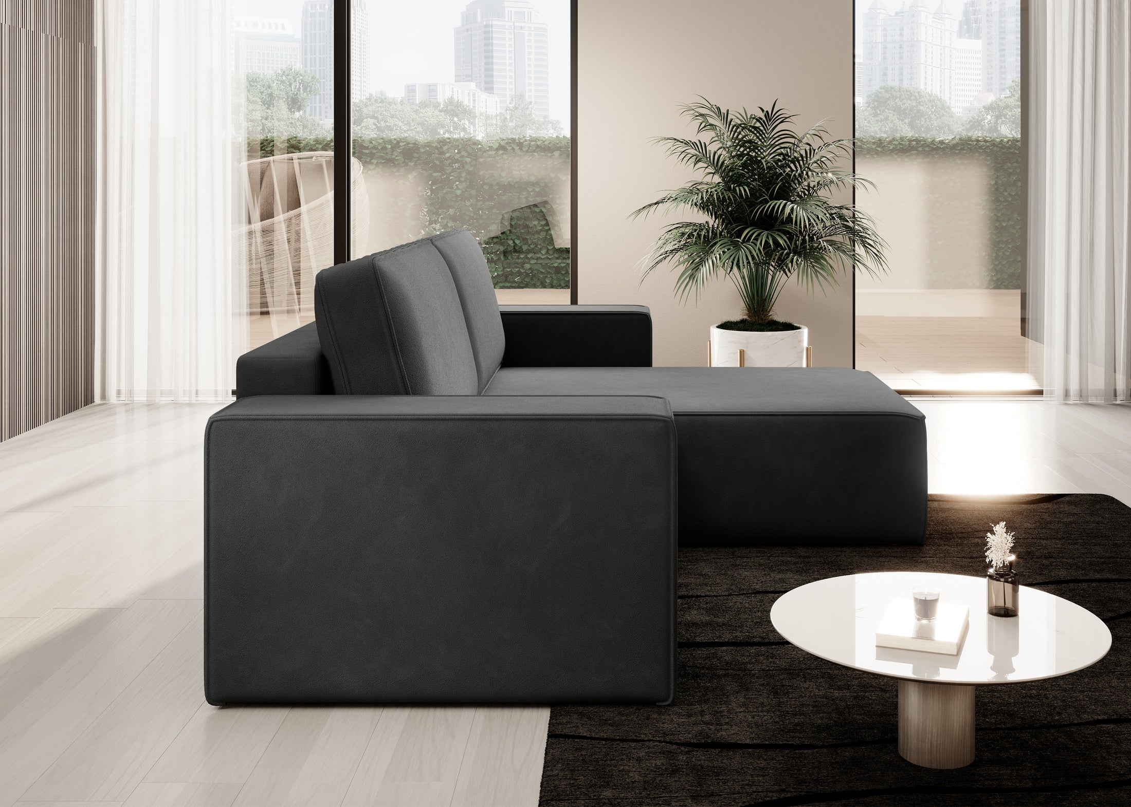 Lunari L-förmiges Ecksofa – mit Schlaffunktion und Bettkasten, Bezug aus magischem Samt