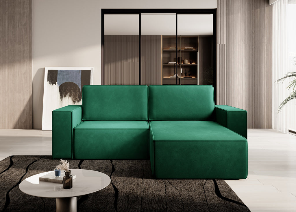 Lunari L-förmiges Ecksofa – mit Schlaffunktion und Bettkasten, Bezug aus magischem Samt