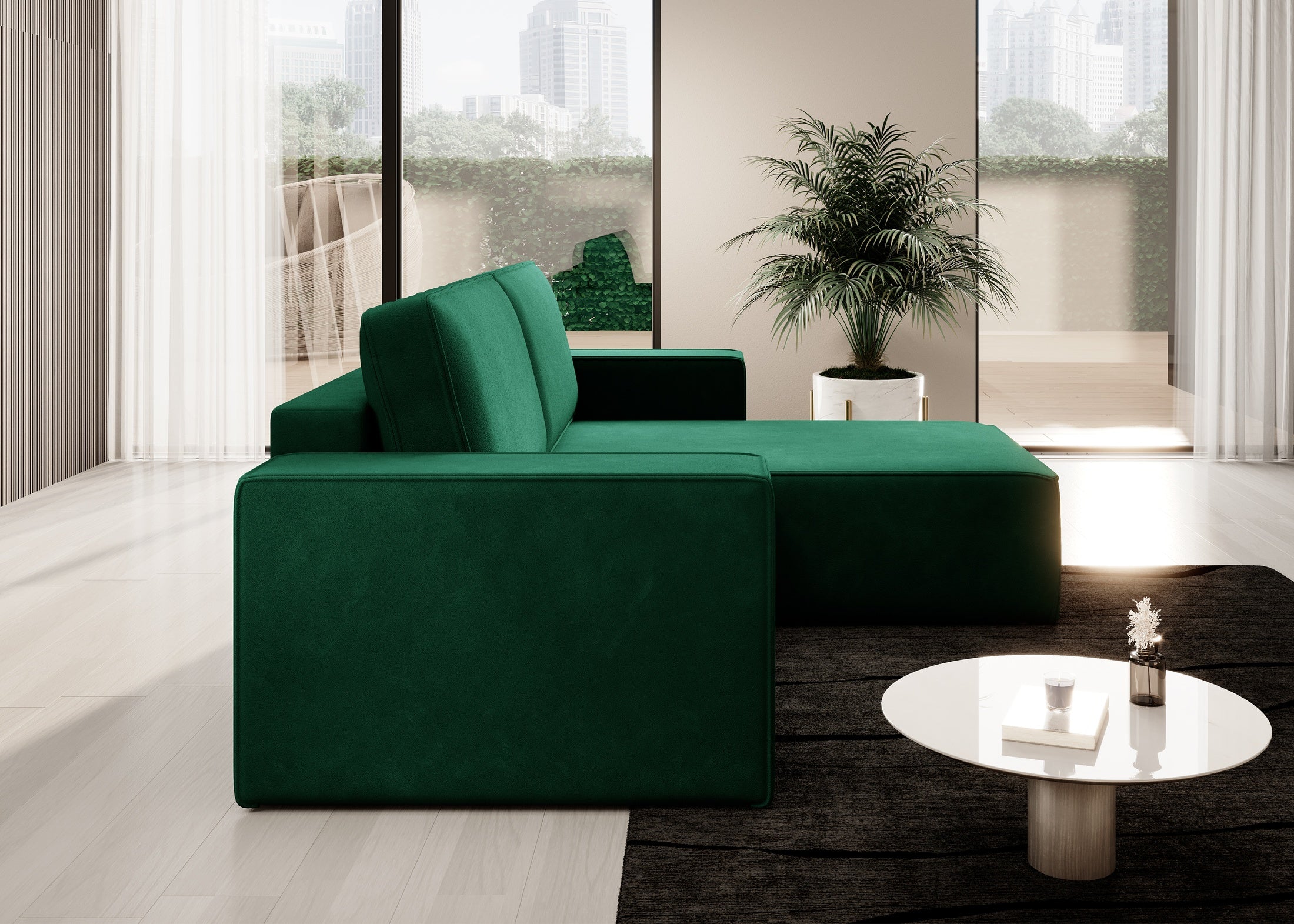 Lunari L-förmiges Ecksofa – mit Schlaffunktion und Bettkasten, Bezug aus magischem Samt