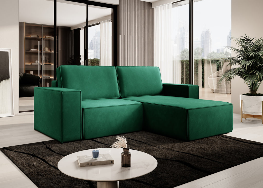 Lunari L-förmiges Ecksofa – mit Schlaffunktion und Bettkasten, Bezug aus magischem Samt